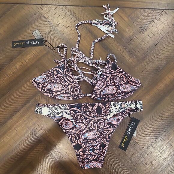 Reversible String Bikini Set Paisley and floral Small - Picture 1 of 4
